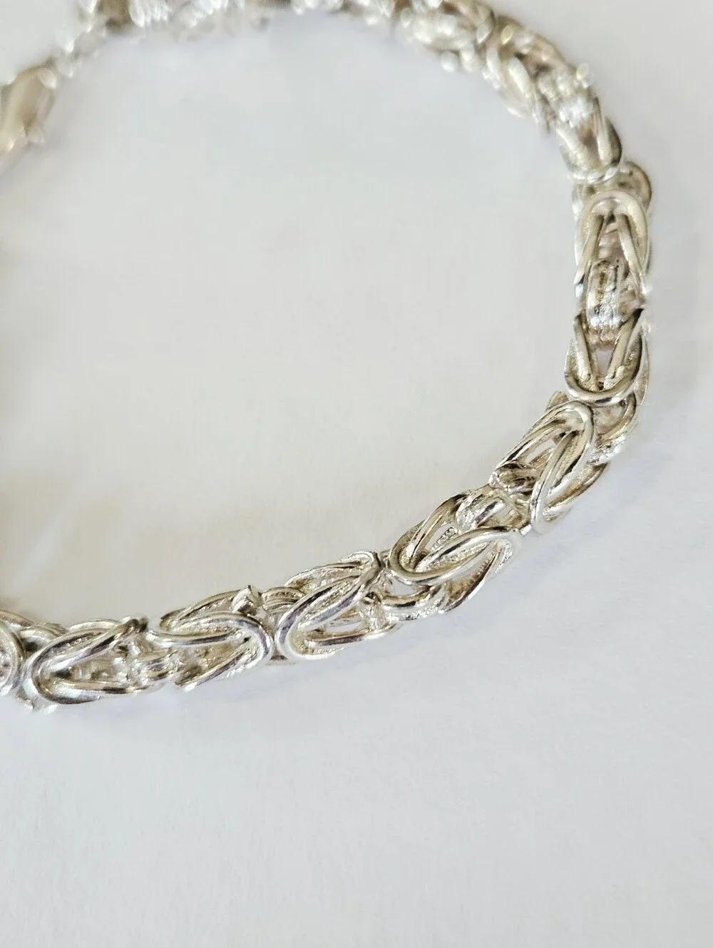 Polished Sterling Silver 925 Viking Byzantine Style Round Linked Chain Bracelet
